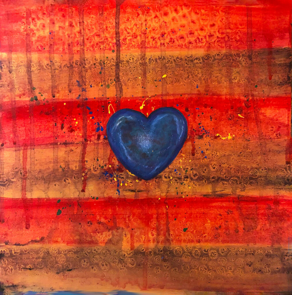 FREQUENCIA ROJA (Red Frequency)
Mixed Media on Wood, 12” x 12” $600